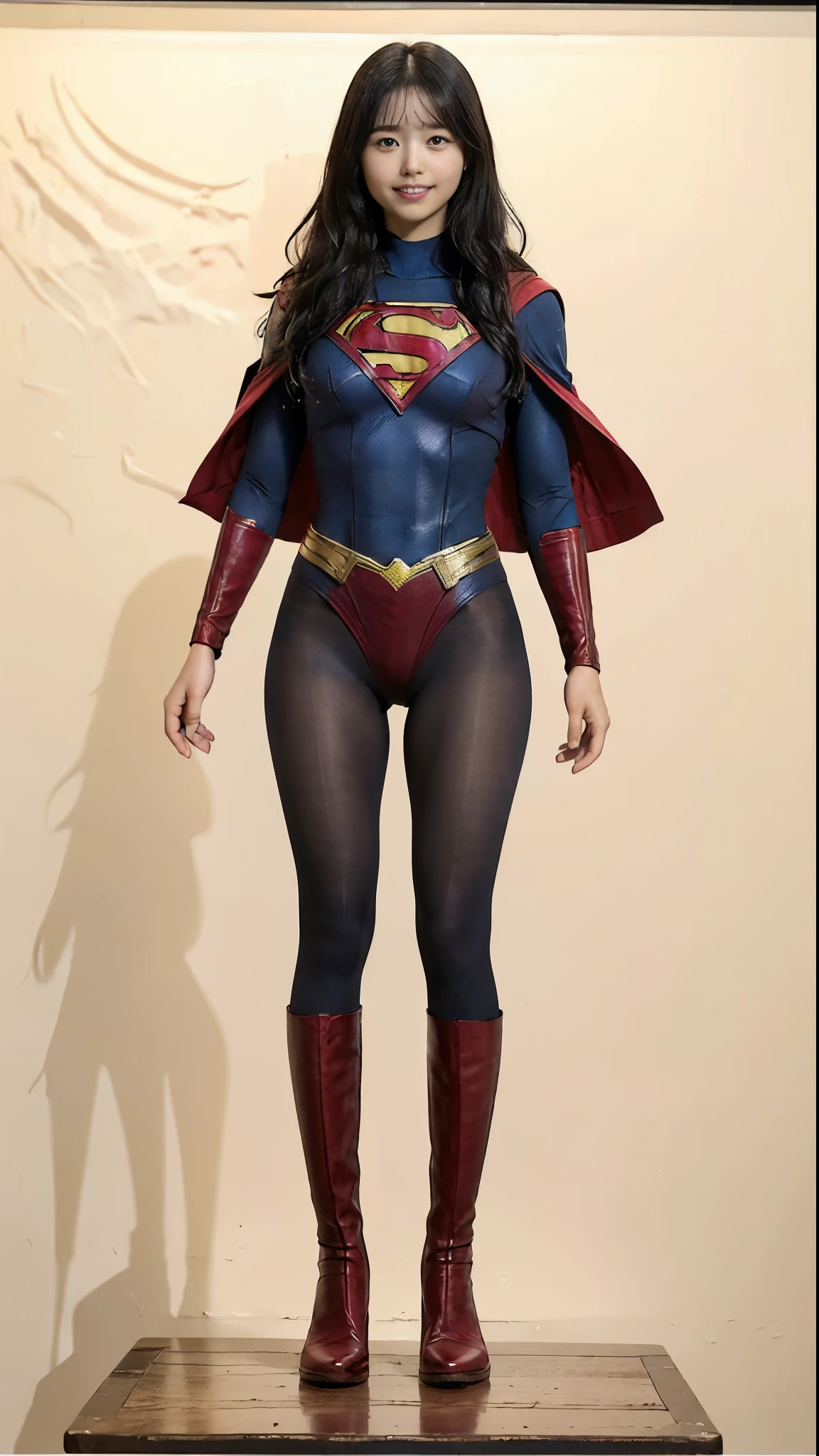 No background、(((Beautiful legs in black tights.)))、(((Legally express the beauty of your smile)))、((((Make the most of your original images)))、(((Supergirl Costume)))、(((Beautiful Hair)))、(((suffering)))、(((Please wear black tights....、Wear red boots)))、((Best image quality、8k))、((Highest quality、8k、masterpiece:1.3))、(((Preserve background )))、Sharp focus:1.2、Beautiful woman with perfect figure:1.4、Slim Abs:1.2、Wet body:1.5、Highly detailed face and skin texture、8k