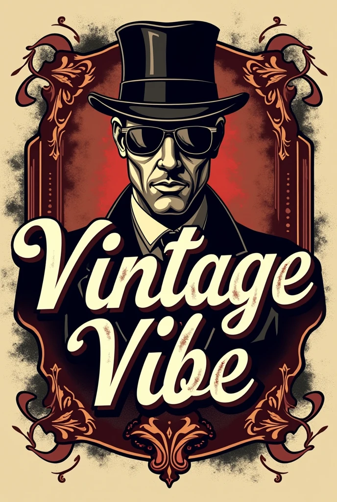 Give me a logo for a vintage clothing store and that discreetly includes the name of the store that it is "Mr. Vintage Vibe" 
That the logo have interesting designs
that represent it and have a mafia style and that it has striking colors and urban style 
