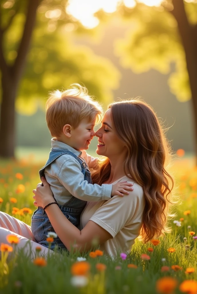 Mother and son embraced