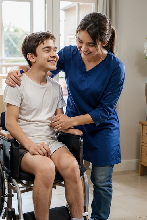 Someone happy taking care of their disabled family member