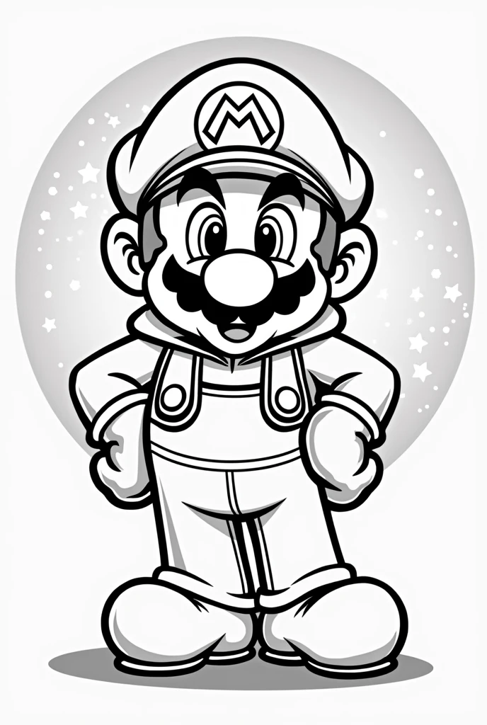 Draw a cartoon of Mario Bros in a cool style wearing a modern hoodie with a birthday background behind him.