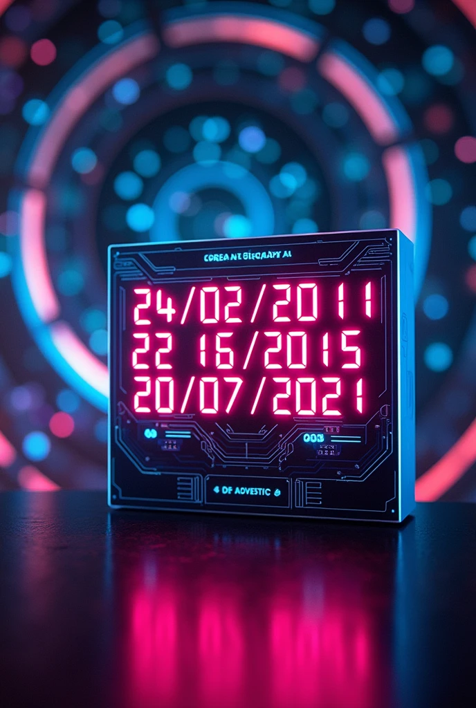 Lorean Time Panel from the movie Back to the Future with the dates 24 02 2011 22 01 2015 20 07 20 2021