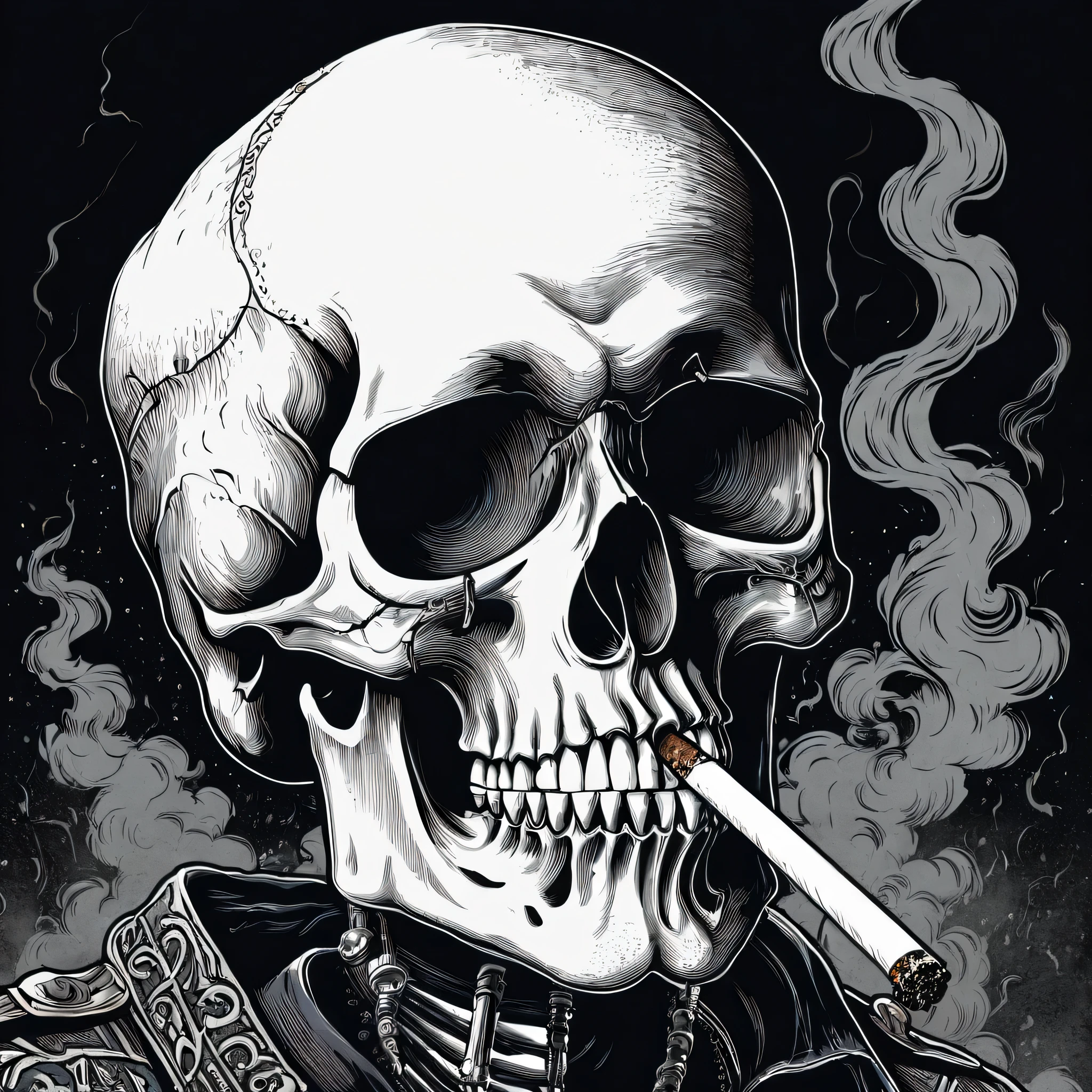 a close-up of a skull with a cigarette in its mouth, Memphis-Rap, official artwork, Official poster artwork, chillhop, Skull design for a rock band, ) ominous vibrations, foul fumes, evil album cover, Grim, Cover eines Death-Metal-Albums