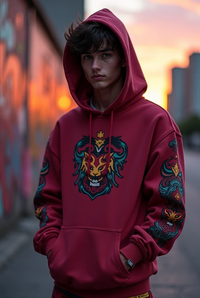 now make a hoodie with the same coulour and the same design as the shirt previously made