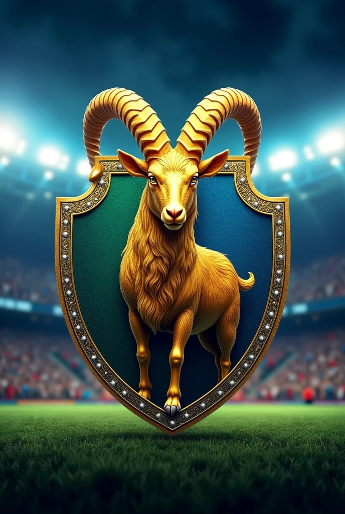 Football team shield with a golden goat 