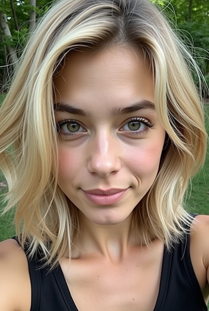 Photo side view,(8k, photo brute, best quality, head of'artwork:1.2),natural lighting, chest,(real human skin,finely detailed skin:1,4),Photo du haut du corps,((wavy hair, cheveux blonds, transparent fringe:1,6)), sportive, boxe thai, short