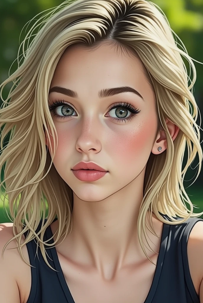 Photo side view,(8k, photo brute, best quality, head of'artwork:1.2),natural lighting, chest,(real human skin,finely detailed skin:1,4),Photo du haut du corps,((wavy hair, cheveux blonds, transparent fringe:1,6)), sportive, boxe thai, short