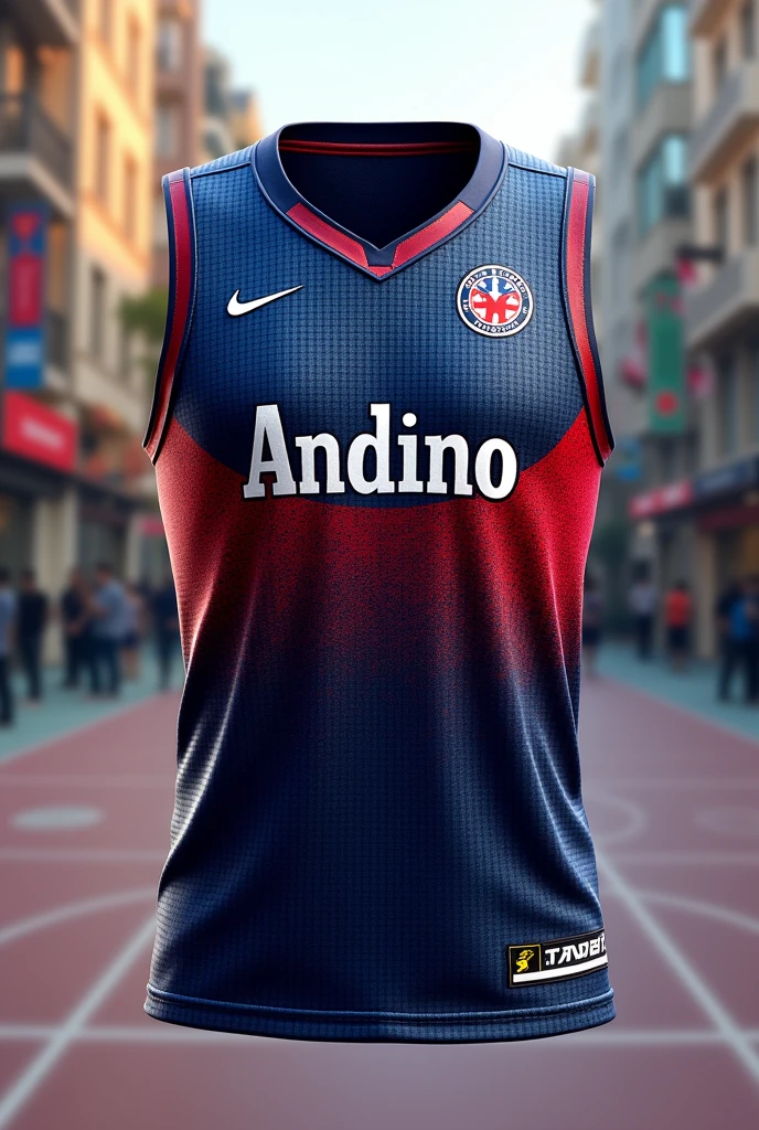 Could you create a basketball jersey design with small grids inspired by a Chilean team with a reference to the Andean condor?, With the word Andino on the jersey, Inspired by the France 2024 Olympics jersey