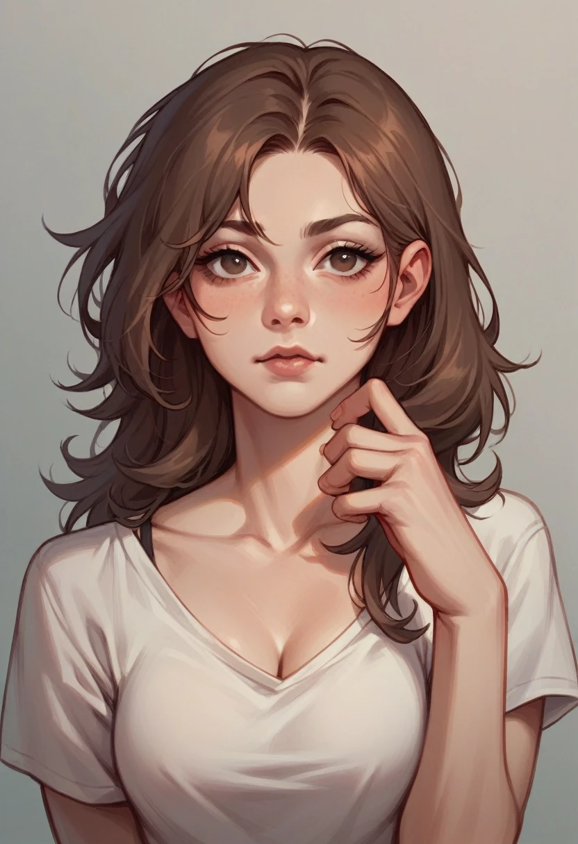Create a realistic sensual model, white and brown hair