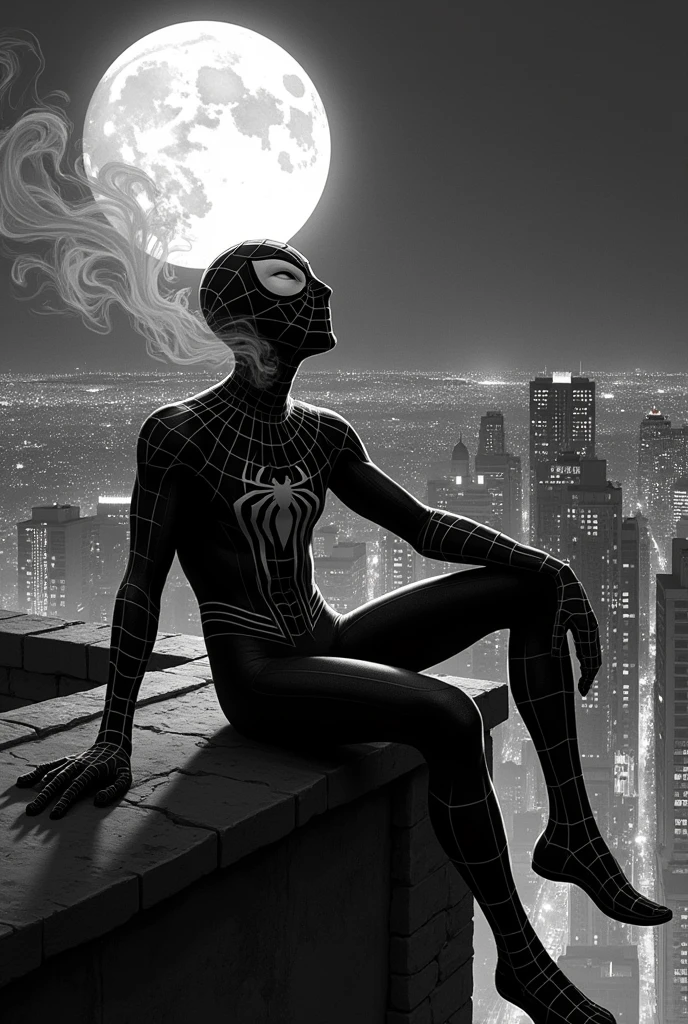 stoned Spiderman in black and white