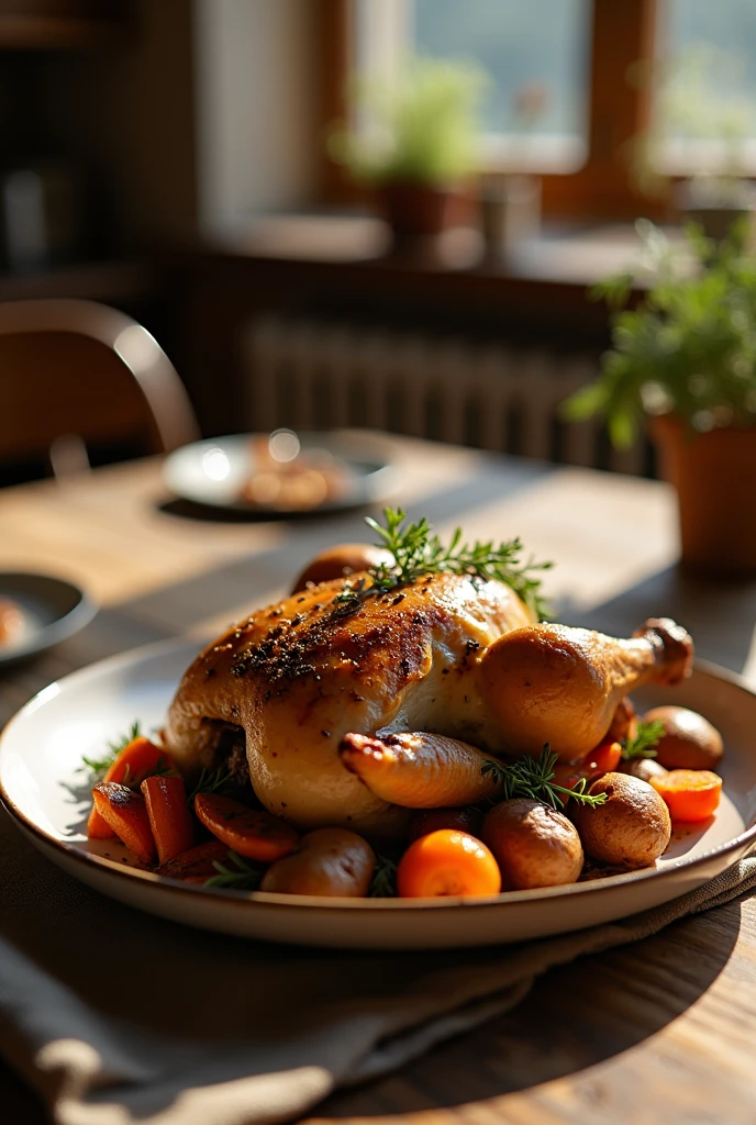 First-person view of a rustic chicken dish
