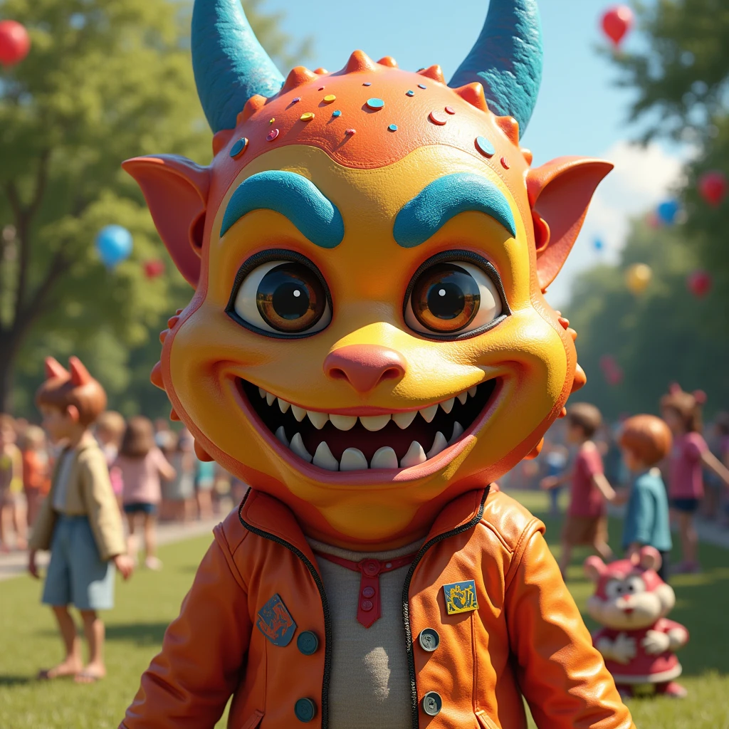 Create an image of a person wearing a mask pretending to be a good person but behind it is a bad person wanting to do evil, Pixar style image