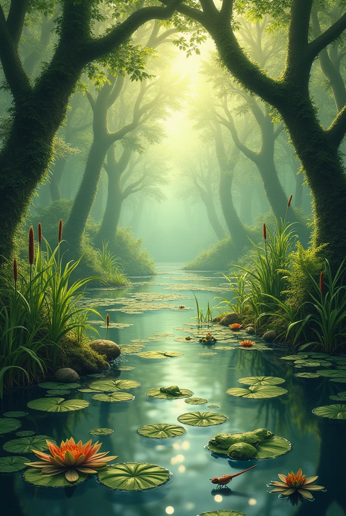 Give me a didactic image of a methane cycle in swamps