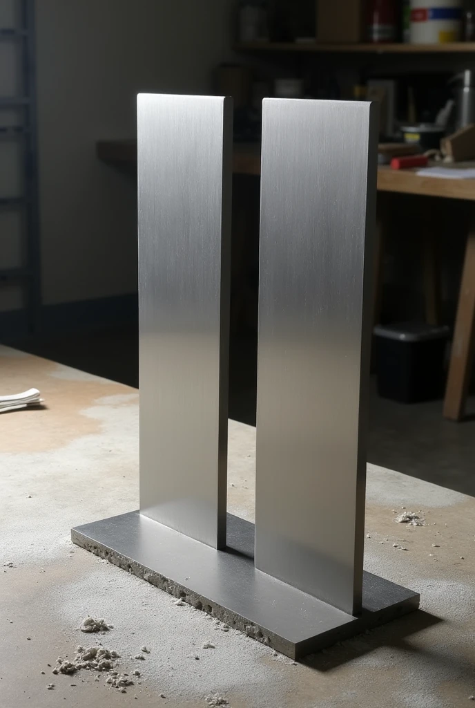 Rectangular metal piece with a vertical central cut that reaches a third of the piece