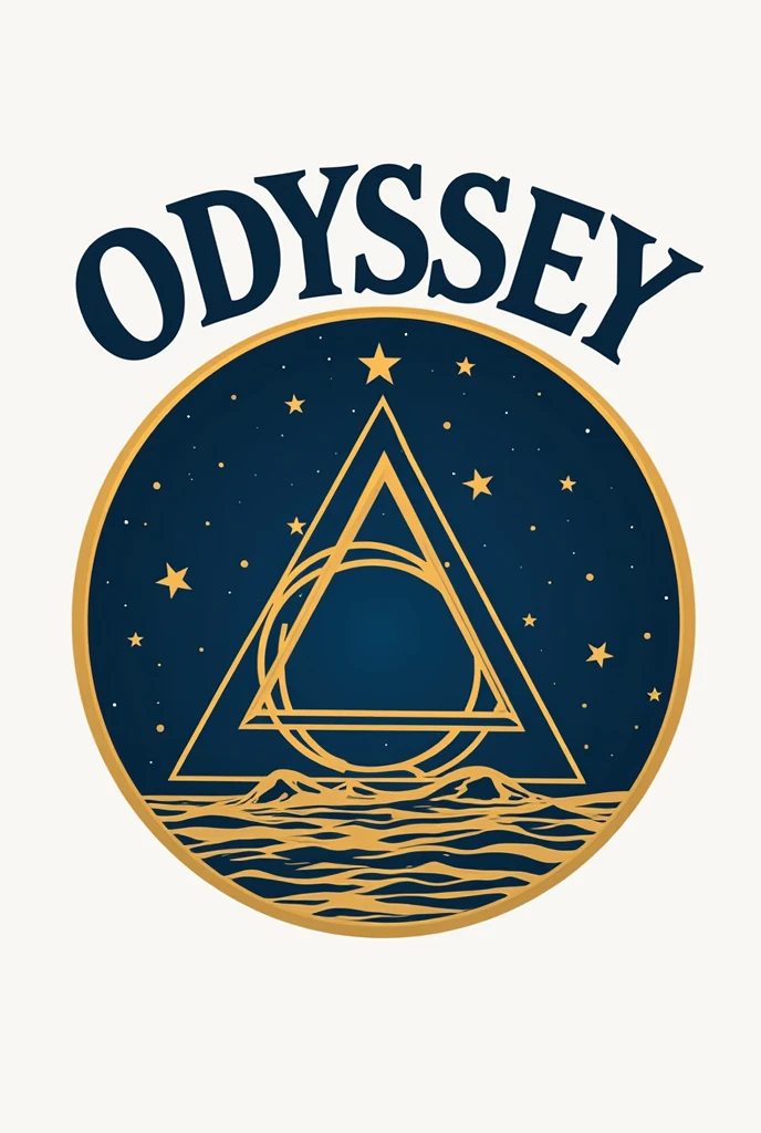 Create a simple school logo that represents the following text: Create an image that portrays the following text: Odyssey: "Every challenge is a stage in our epic journey towards achievement."
Nike type logo that is only the name and an illuminati triangle