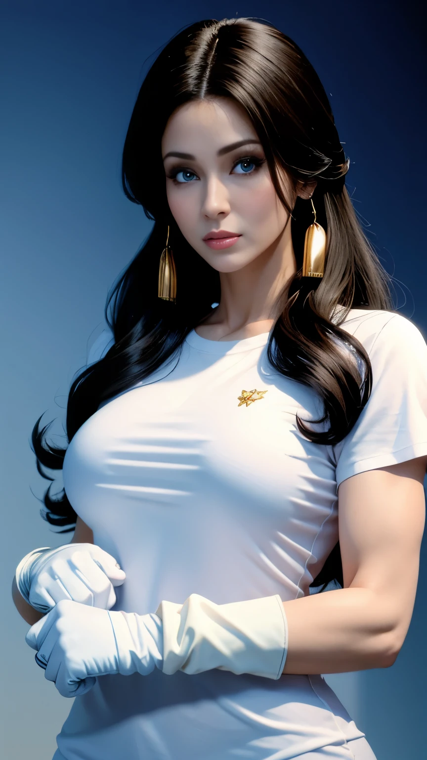 (( Single woman)), ((White shirt)), Hay una 1 mujer con White shirt y gloves , Cher, Cher del portal, He saw, Realistic cosplay, He saw , Surreal anime, Realistic 3D animation, He saw, Photorealistic perfect body, Muscle sweat, ((gloves)),