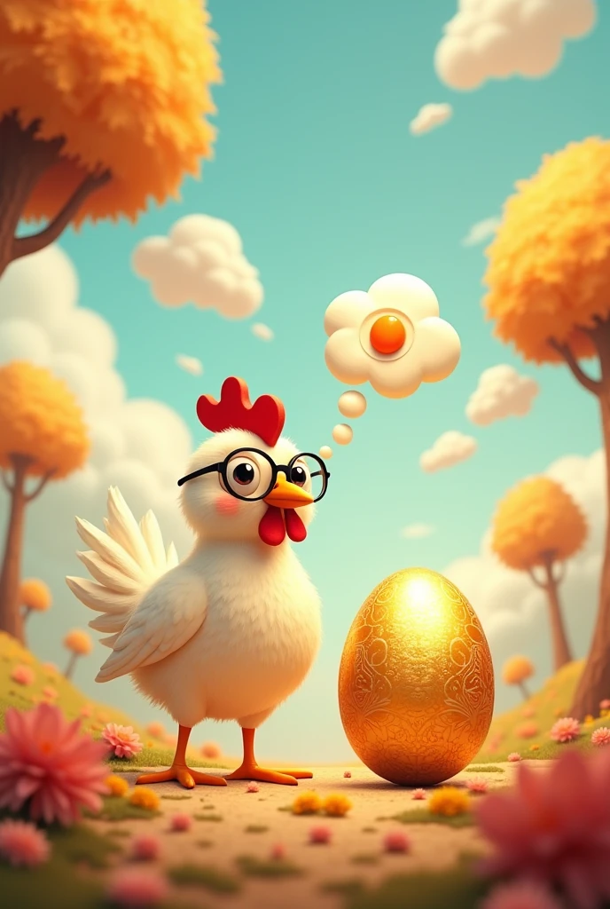 Create an image using the phrase "which came first, the chicken or the egg?"