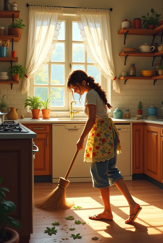Woman sweeping