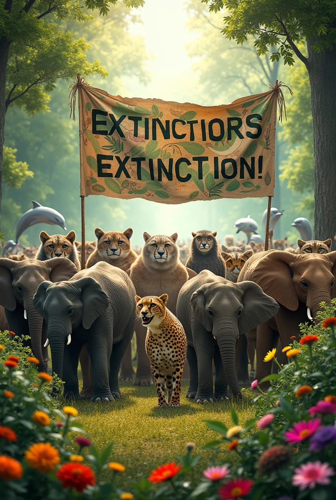A meeting of animals marching for extinction
