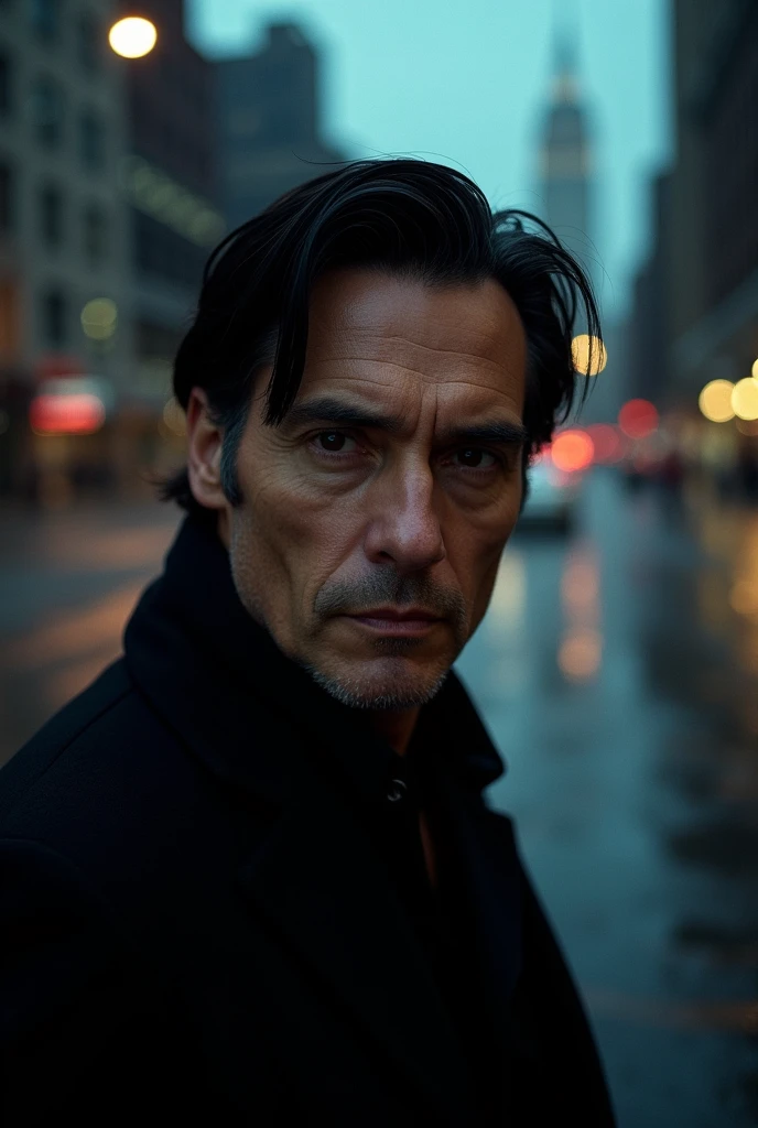 Mads mikkelsen with straight eyebrows and black hair