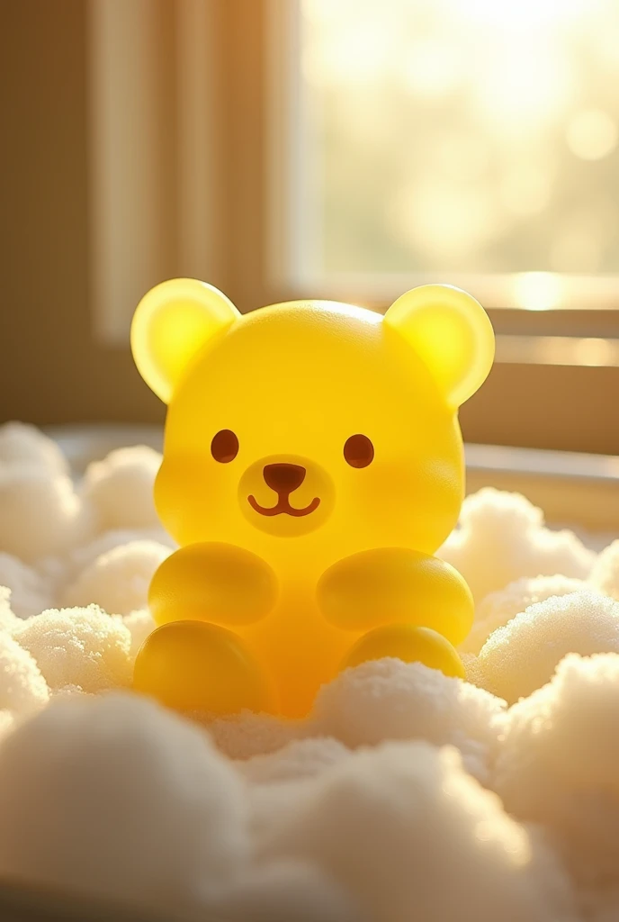 Flat lemon soap in the shape of a bear with foam in the bathtub png