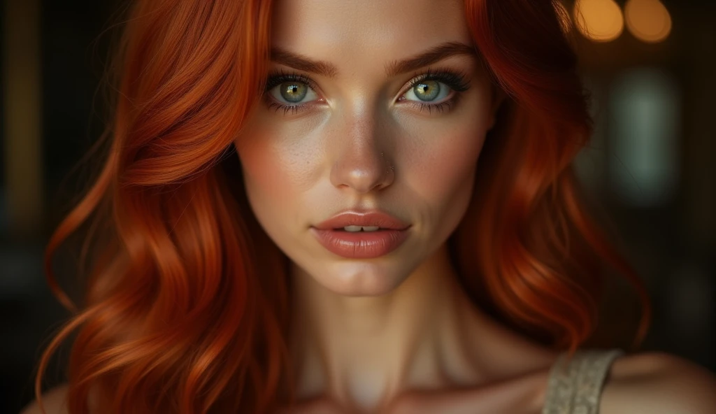 redhead pornstar, detailed realistic portrait, 1girl, beautiful detailed eyes, beautiful detailed lips, extremely detailed face and features, long eyelashes, flawless skin, sensual expression, gorgeous red hair, provocative pose, dramatic lighting, cinematic composition, photorealistic, 8k, high quality, masterpiece, professional photo