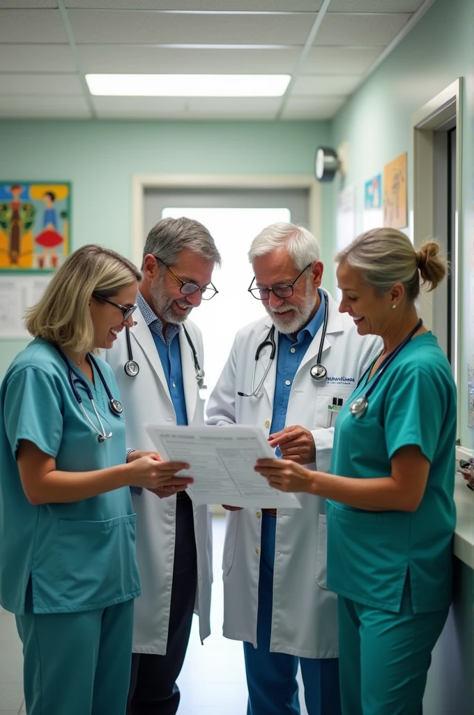 Doctors working in a clinic, four, Photography Style, very realistic