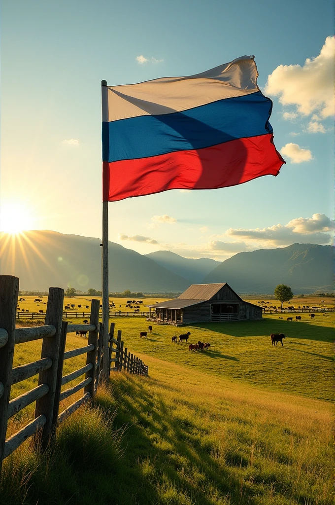 Cattle ranches with the Paraguayan flag