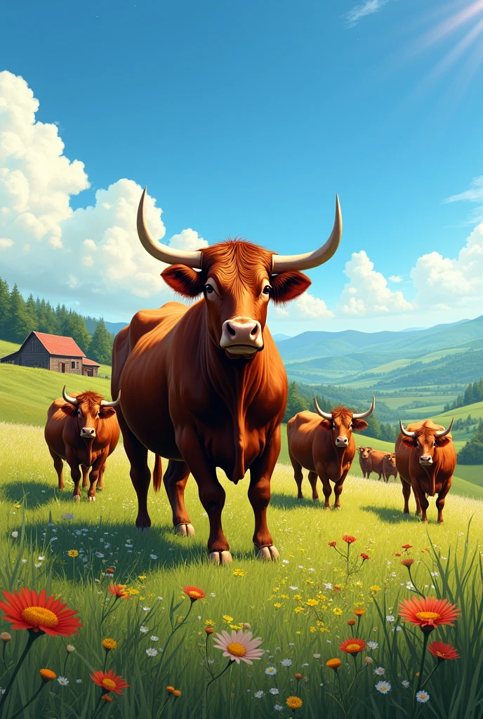 Cattle ranches with bulls and cows