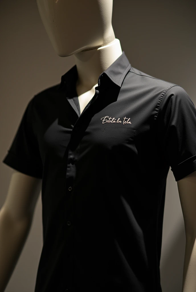 The shirt in the image features a sleek and sophisticated design. It is a button-down shirt with a dark base color, likely in shades of charcoal or dark gray. The shirt is adorned with an all-over monogram pattern that repeats across the entire fabric. The pattern seems to feature a subtle, elegant emblem, possibly in a lighter shade of gray or metallic, giving it a luxurious and high-end appearance.The shirt has a relaxed yet polished fit, with a classic collar and buttons running down the front. The fabric appears to be smooth, possibly silk or a high-quality satin, which gives it a slight sheen, enhancing its refined look. This design is perfect for both formal and semi-formal occasions, offering a blend of comfort and style.
