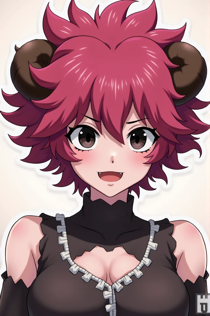 Mina Ashido, pink skin, black eyes, brown horns ,My Hero Academia