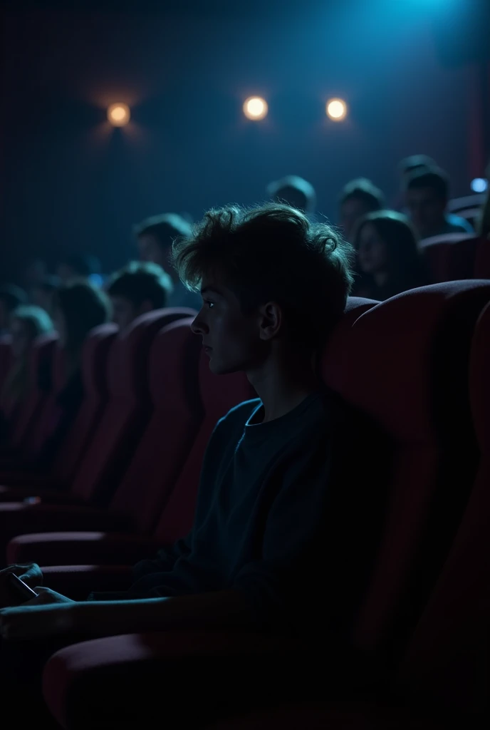 Teenage shadow sitting in the realistic cinema chair