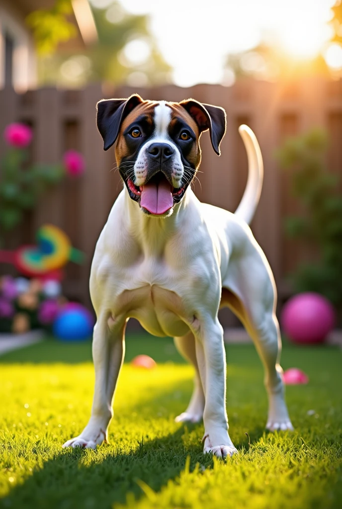 Make a picture of a white boxer named rex