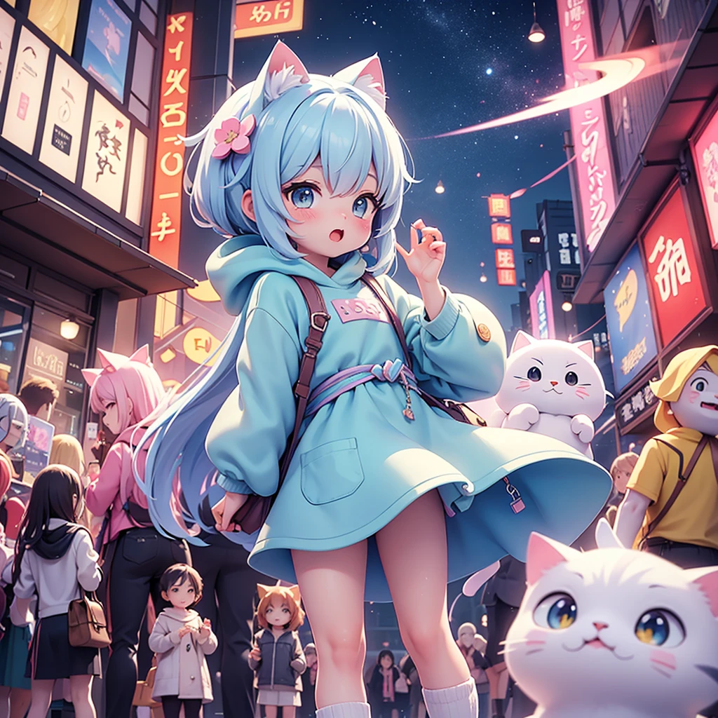 Transparent watercolor style,Anime Style,Cat guardians and their subordinates who came from another world to invade Earth,Cuteて天然なキャラクターの猫たち,shoot a beam from the mouth,Cute cat paw pads,The boss cat is meditating in the air,Setting where they suddenly came from another world,Scenes in a crowded place with cars and people in downtown Tokyo,Overall a slightly anime-style,Characters are human-like、Cute、Loved funny atmosphere,Overpainting,Gradation,Sputtering,4K