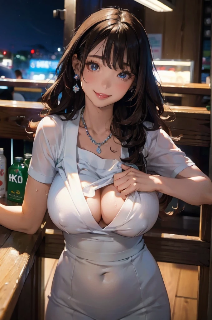 ((midnight, need, 8k, masterpiece:1.3)), Leg length, focus:1.2, Full of body，Beautiful woman with perfect body:1.4,((Dark brown hair, Huge tits:1.2 )), (low cut，深Vbig breasts,), (())，Highly detailed face and skin textures, There are a lot of people，Delicate of eyes, double eyelids，big eyes，Lovely ofBig breasts， Girls，big breasts，Smile，Larger of breasts, curls，，sweating，red lips，big breasts围，Huge tits，wear earrings，Noble beauty，Smile，White skin，热of，Big breasts are very attractive，necklace，Raised sexy，of，stage，huge cleavage，a lot of hair，Japanese beauty，long black hair，There is a lot of sweat on the body，sweating，Huge breasts，In the supermarket，Crowded of supermarket，A lot of people