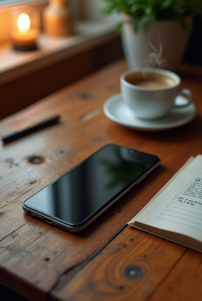 Cell phone on a wooden table









