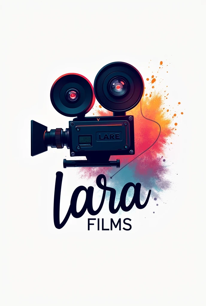 Video maker logo with a recording camera and the name Lara Films.