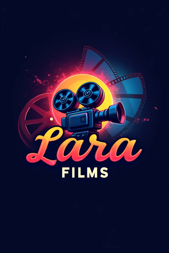 Video maker logo with a recording camera and the name Lara Films.