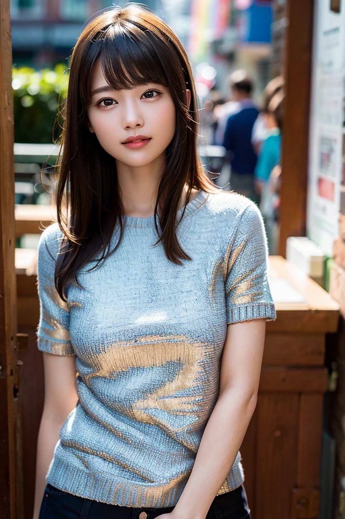 (8k, RAW photo, best quality, masterpiece:1.2), (realistic, photo-realistic:1.37), ultra-detailed, ultra high res,1 girl,looking at viewer,beautiful detailed face,smile,narrow,(slim waist:1.3),shirt, beautiful detailed skin, skin texture, floating hair,professional lighting,