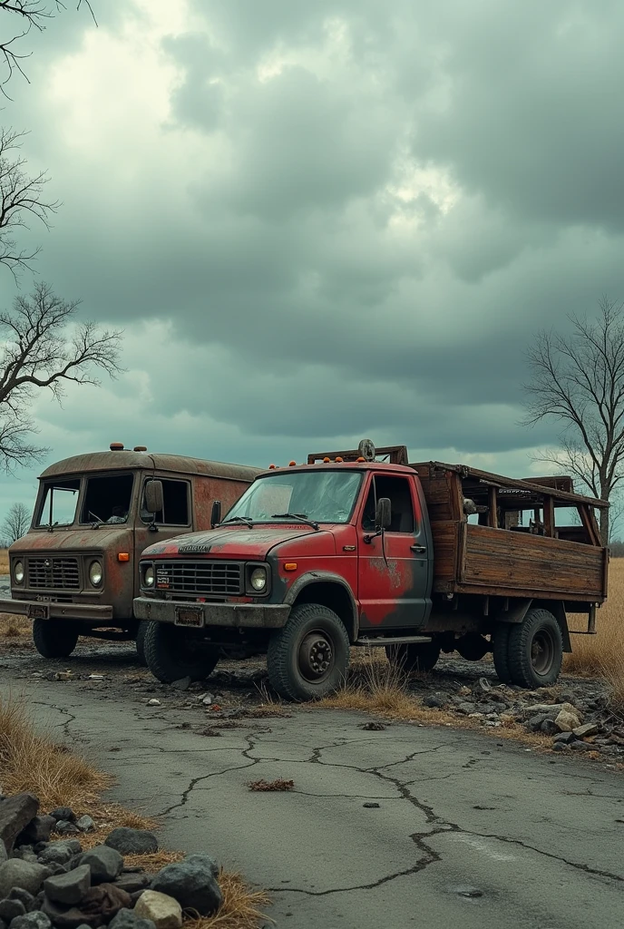 Truck and van destroyed