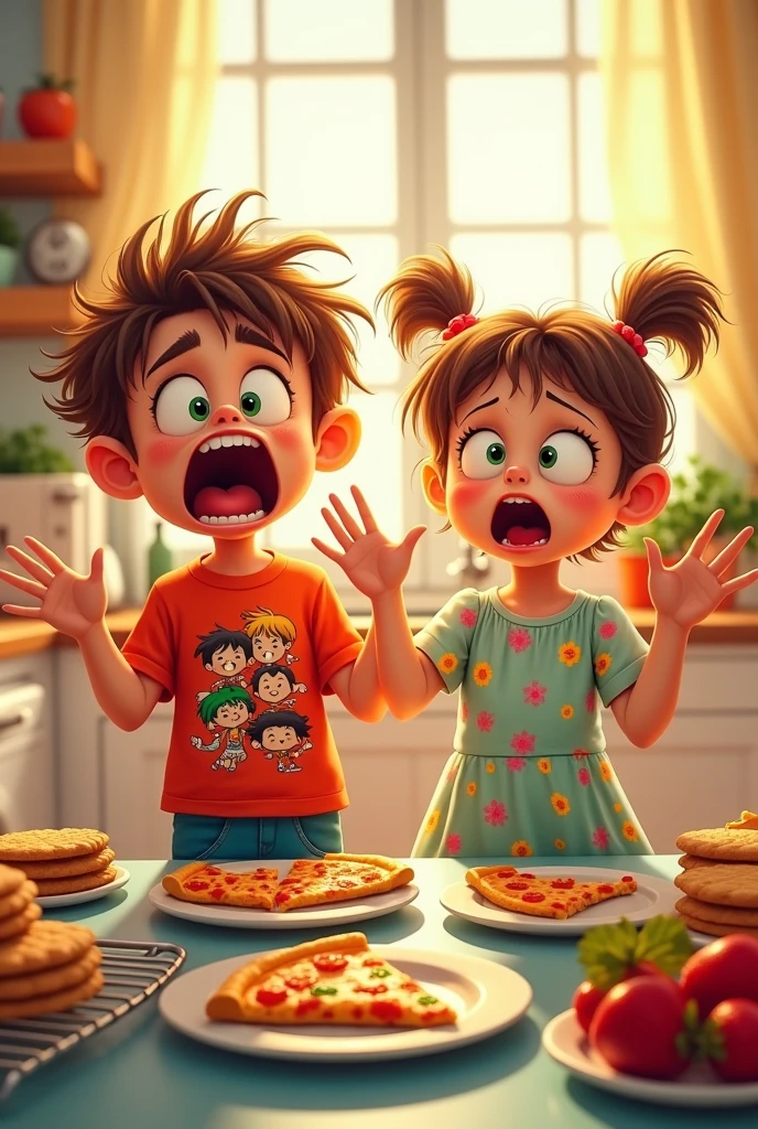 Hungry boy and girl screaming 







