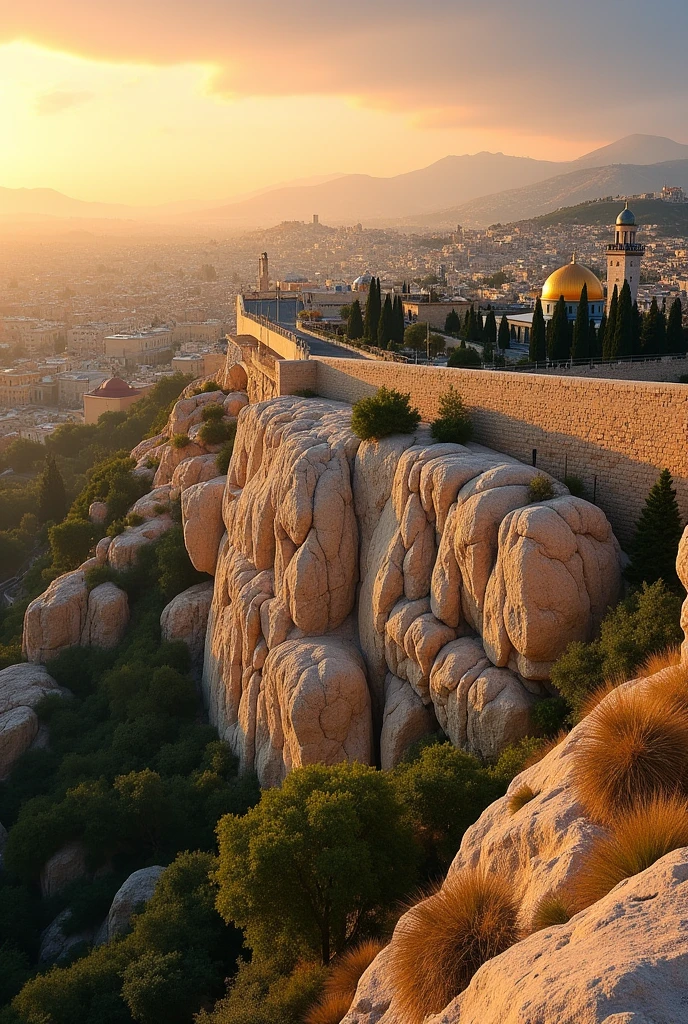 A view of Jerusalem with the following text engraved on a mountain : Shabbat shalom
