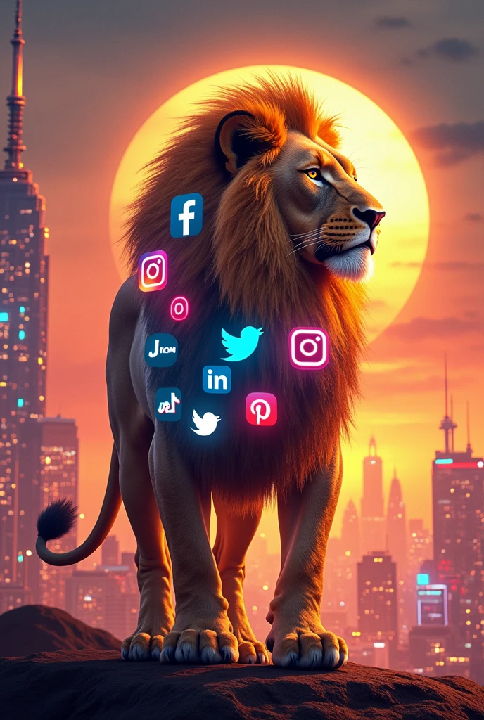  lion king is a technical master of social media with all social media logo of he's back side he is a master of social media 