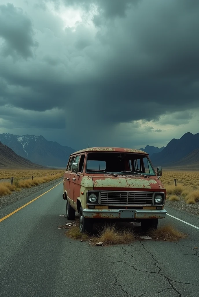 Van destroyed on the road