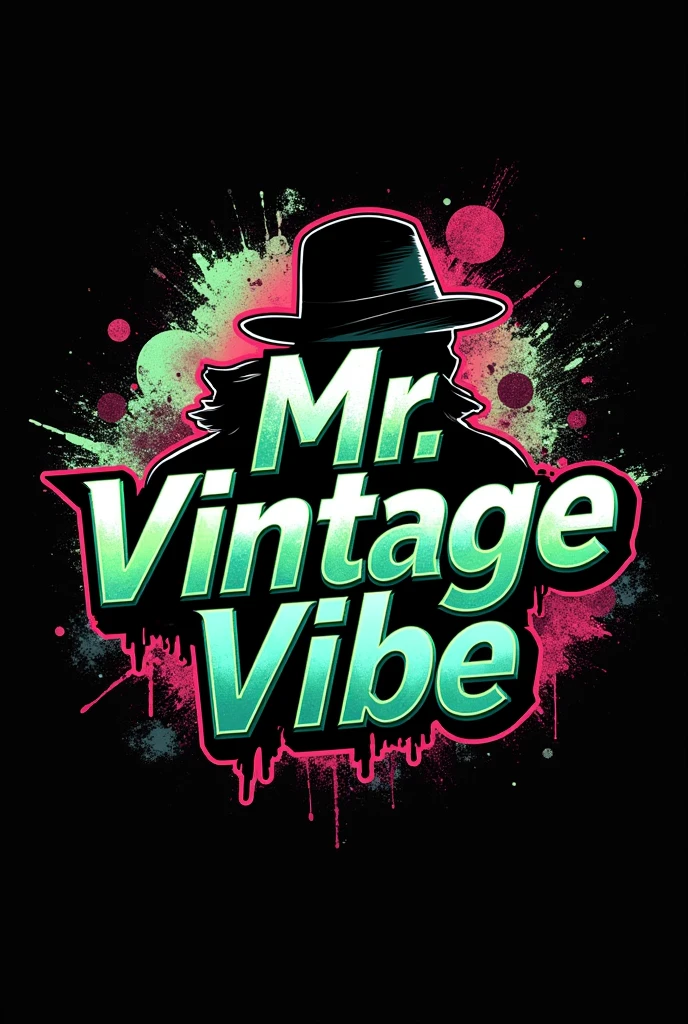 Give me a logo for a clothing store that includes the store's name, which is "Mr. Vintage Vibe" 
Urban style and a little bit mafia to have an aggressive style with bright colors 