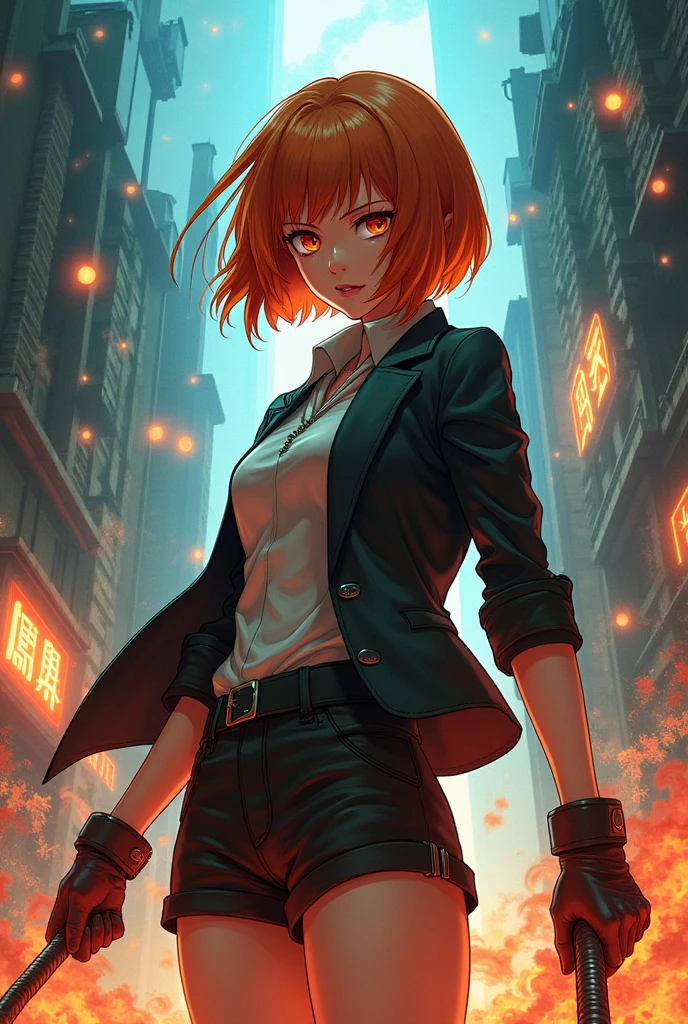 Nobara Kugisaki, orange brown hair, bikiqui, short hair, anime image.