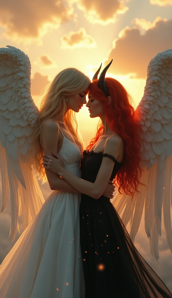 A beautiful woman angel and a beautiful woman devil in love