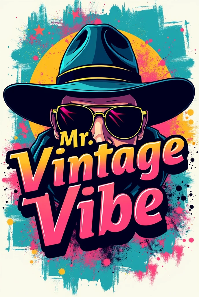 Give me a logo for a clothing store that includes the store's name, which is "Mr. Vintage Vibe"
Urban style and a little bit mafia to have an aggressive style with bright colors