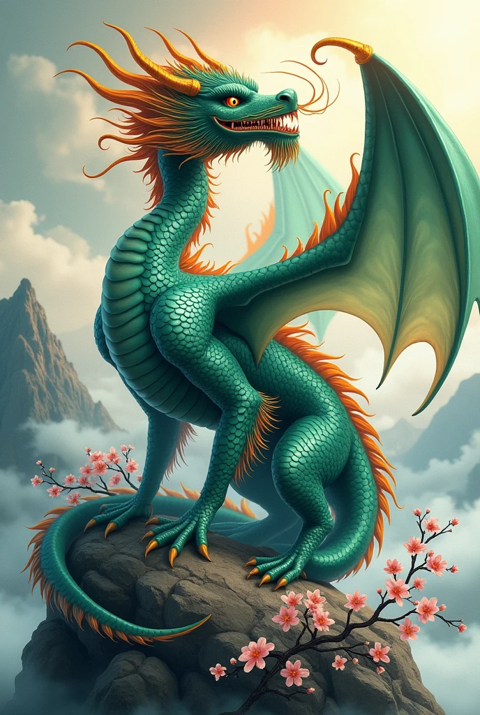 Create a realistic tattoo design featuring an aggressive yet tranquil dragon.