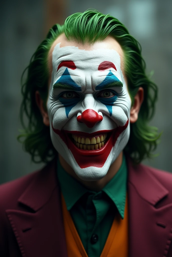 The Joker as a realistic human man, (masterpiece), full body shot, best quality, hyper-detailed, high quality fingers, normal hands, detailed fingers,masterpiece, (realistic, photo-realistic:1.37), psychopathic clown with no moral compass and is characterized by his chalk-white skin, green hair, and permanent grin. perfect illumination, beautiful detailed evil eyes,looking at viewer, evil man, detailed hairstyle,detailed, a vat of chemicals disfigured him, driving him insane. The chemicals bleached his skin white, turned his hair green, and fixed his lips in a demonic grin. The Joker's facial nerves are paralyzed, which makes him appear as if he is perpetually grinning, an expression called a "rictus grin." His green hair and nails, his rouge-red lips, and his chalk-white skin are all directly due to chemical exposure. The Joker's face is also damaged from massive scarring in the shape of a hideous smile.